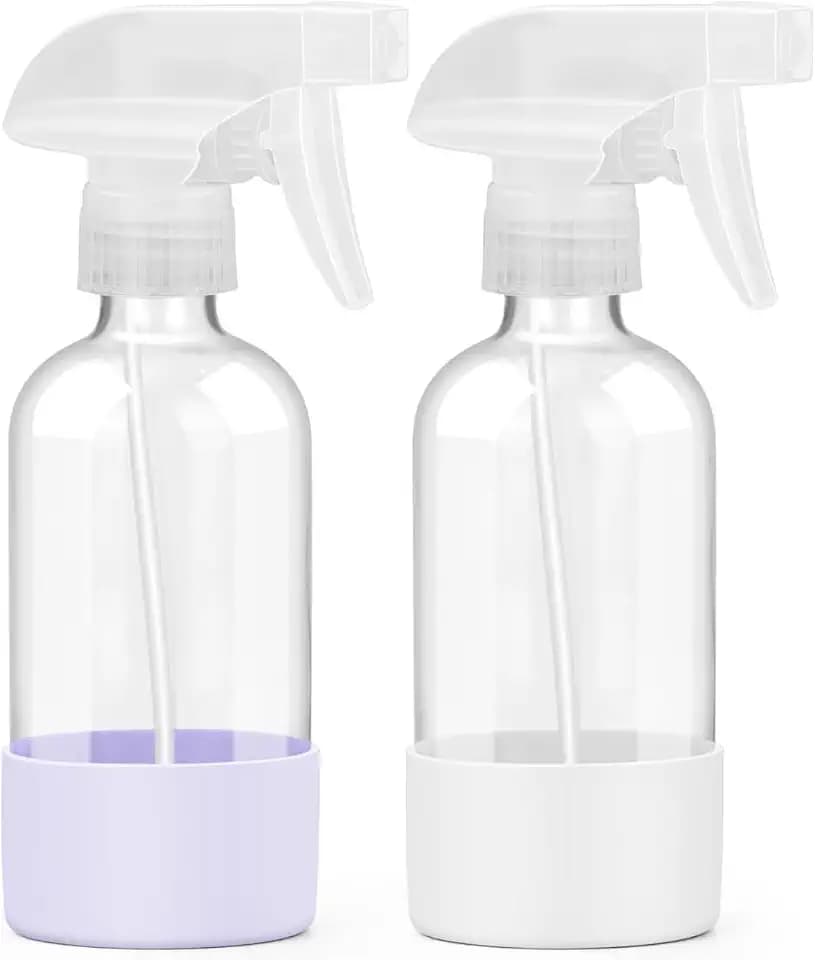 Glass Spray Bottles 8 oz, 2 Pack Spray Bottle for Hair with Silicone Sleeve