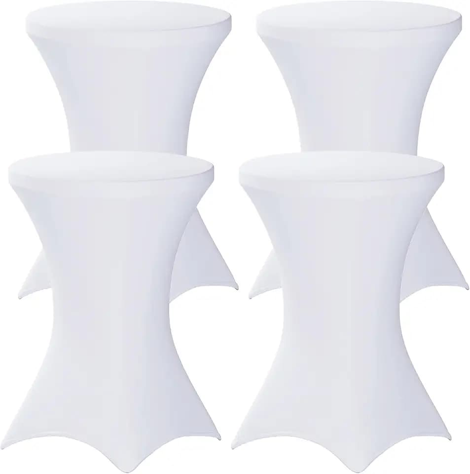 Fixwal 4 Pack Cocktail Tablecloth Bar Top Table Covers Round White Spandex