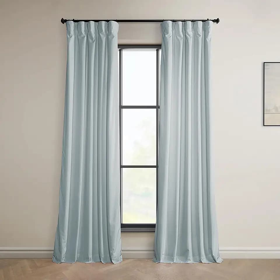 Plush Velvet Curtains for Living Room (1 Panel) - 50W x 96L, Aquarius Blue