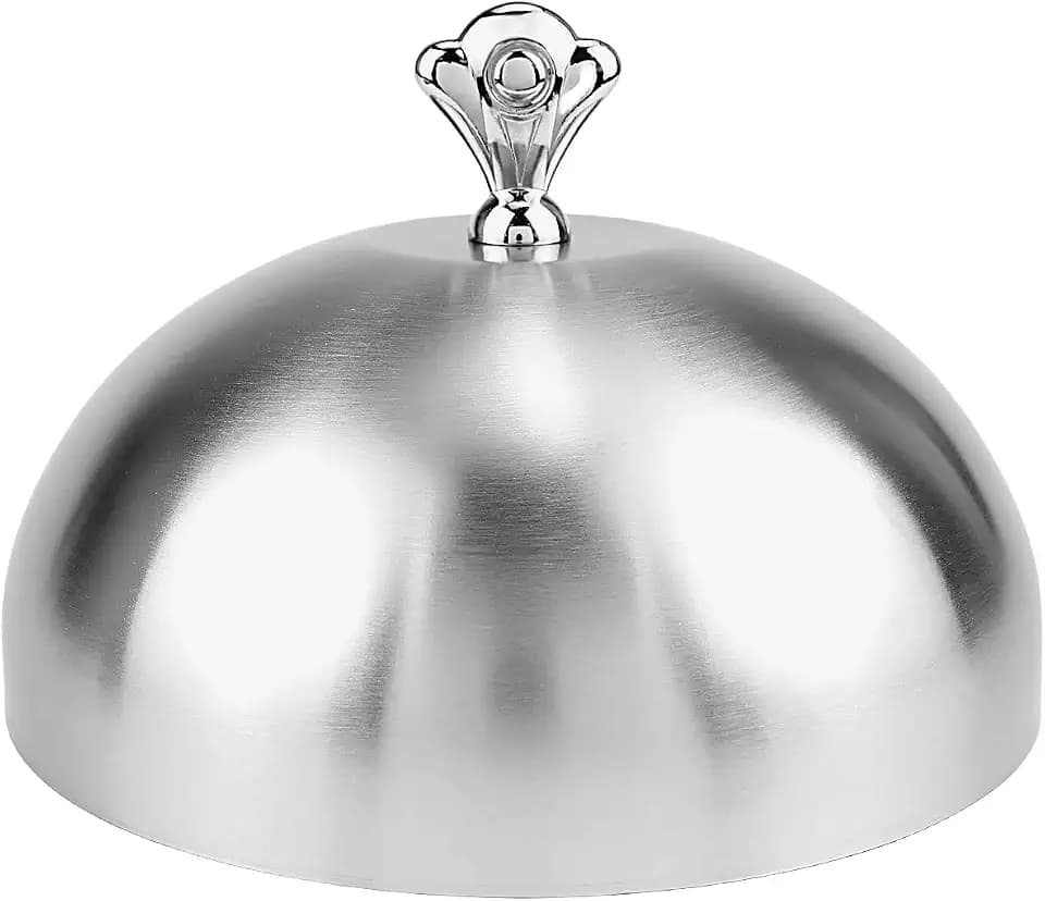 Food Tent Cover 10.2 Inch Stainless Steel Basting Cover Cheese Melting Dome Food Cover Dome Serving Plate Dish Dome for Steak Butter Dessert, Silver