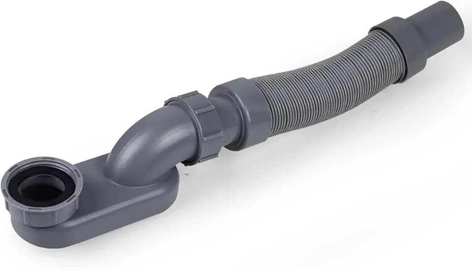 Flexible Freestanding Tub Drain Kit, Low Profile Flat P Trap for 1 1/2" Bathtub & Shower Drain Pipe, Easy Install, Fits Freestanding Bath Tubs, PVC Drain Hose Included