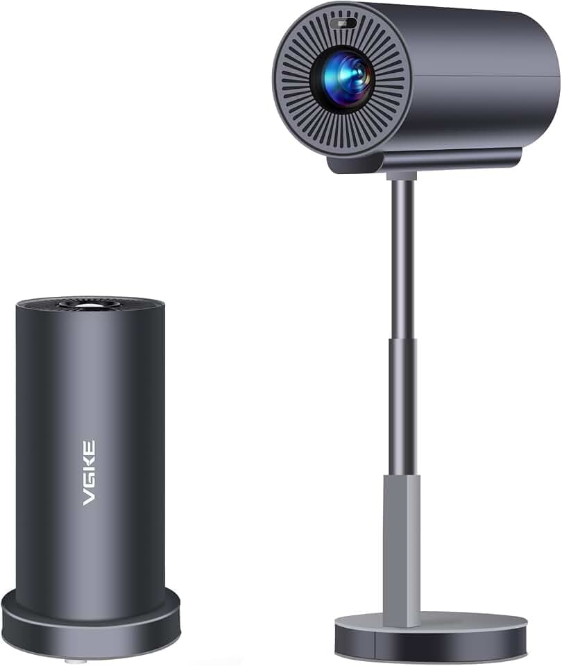 Autofokus/Trapezkorrektur VGKE Mini Beamer Heimkino 4K Unterstützt, 15000 Lumens Full HD Videoprojektor WiFi6 Bluetooth Smart Beamer mit 90° Drehbarem Teleskopständer for Home/Outdoor/Smartphone