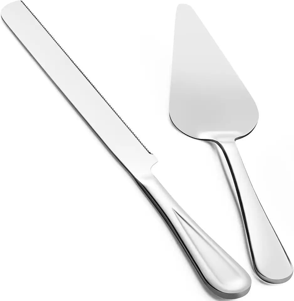 13-Inch Premium Cake Cutting Set for wedding,Exquisite Cake Knife and Server Set with Serrated Design, Ideal for Pastries, Pies, and Desserts (Silver)