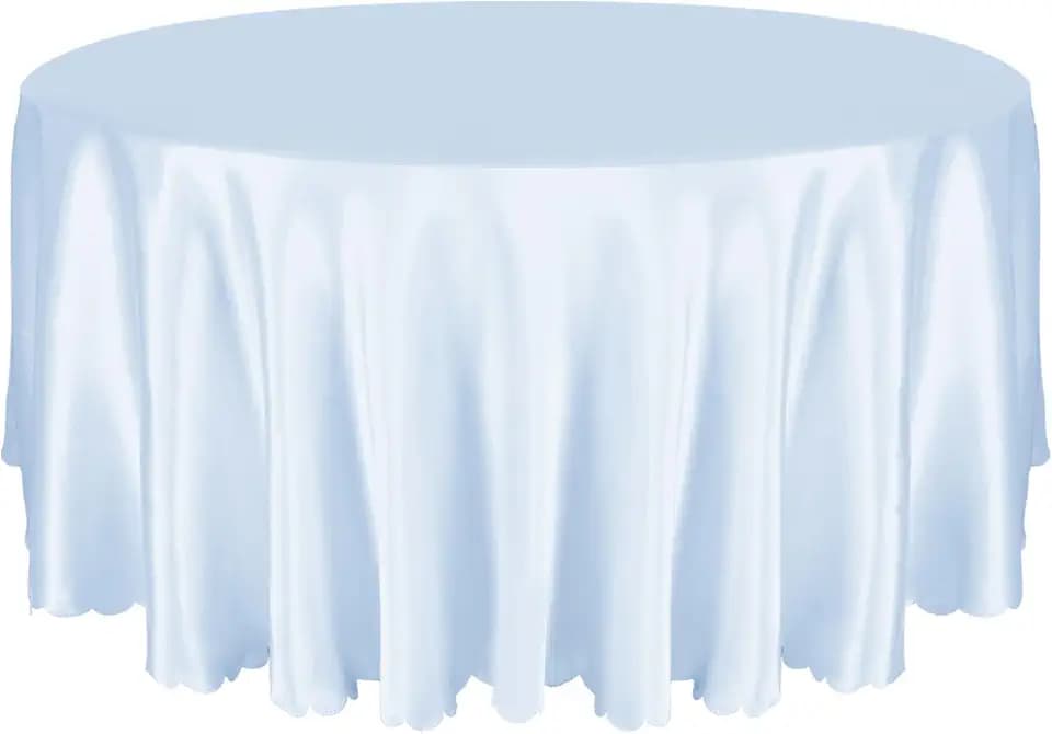 Entisn 1 Pack 120 Inch Round Satin Tablecloth, Light Blue, for 8-12 Seats