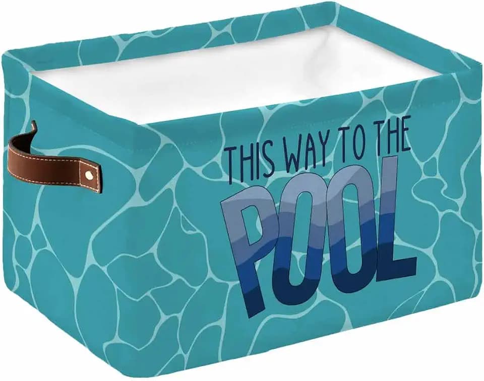Blue Beach Storage Basket Waterproof Cube Storage Bin Organizer with Handles, Summer Seaside This Way to The Pool Collapsible Storage Cubes Bins for Clothes Books Toys 15"x11"x9.5", 1 Pcs