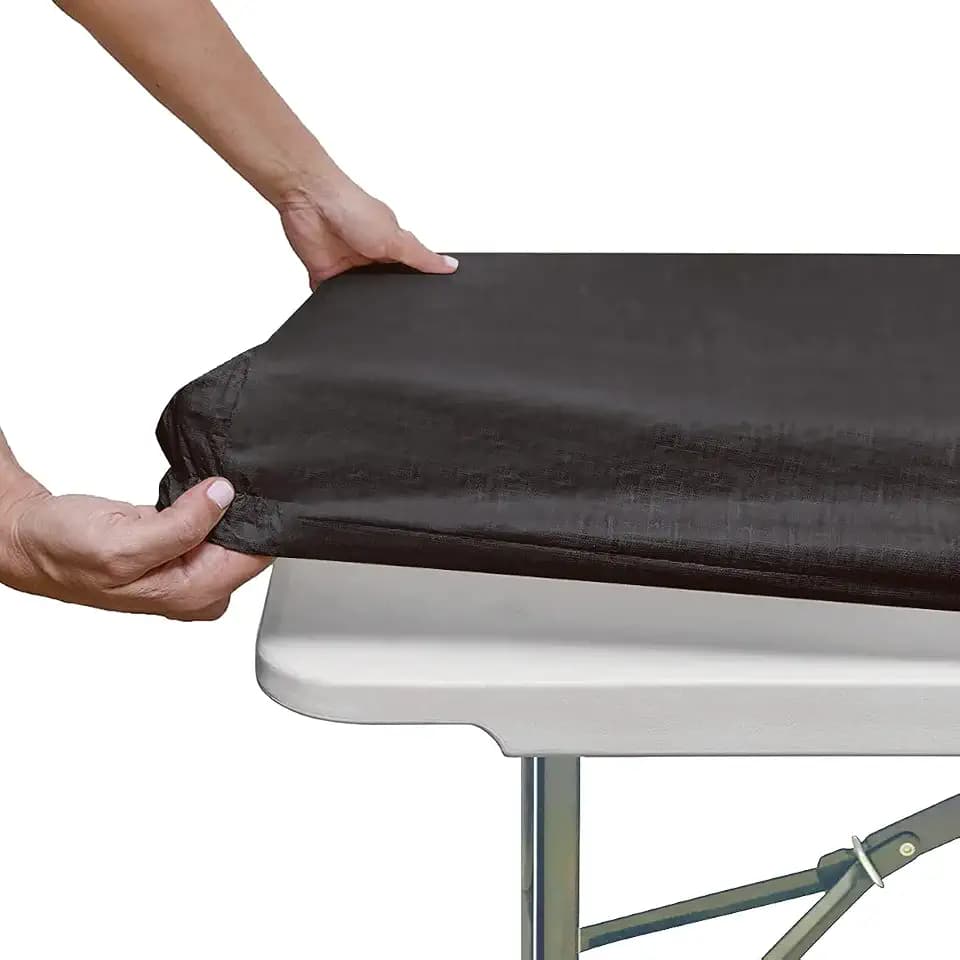 NLMUVW Rectangle Vinyl Tablecloth with Flannel Backing 30 X 48 Inch, Black PVC Table Cloth Waterproof Oil Proof Wipe Clean Table Cover for Party and Outdoor