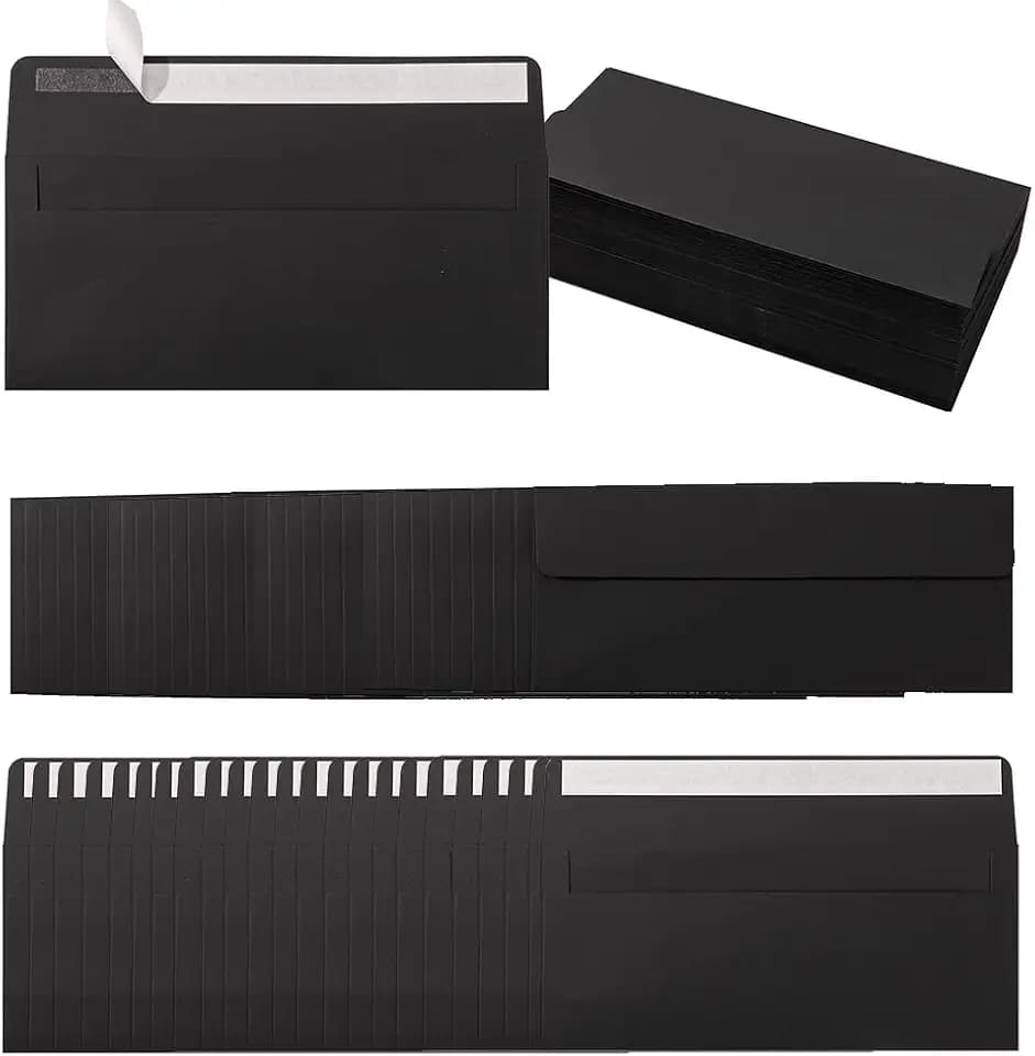 100 Pack Colored #10 Business Envelopes, 4.13 x 9.49 Inches, Black