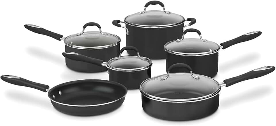 Cuisinart Pots and Pans Set, Nonstick w/Aluminum Core, 11-Piece, Black