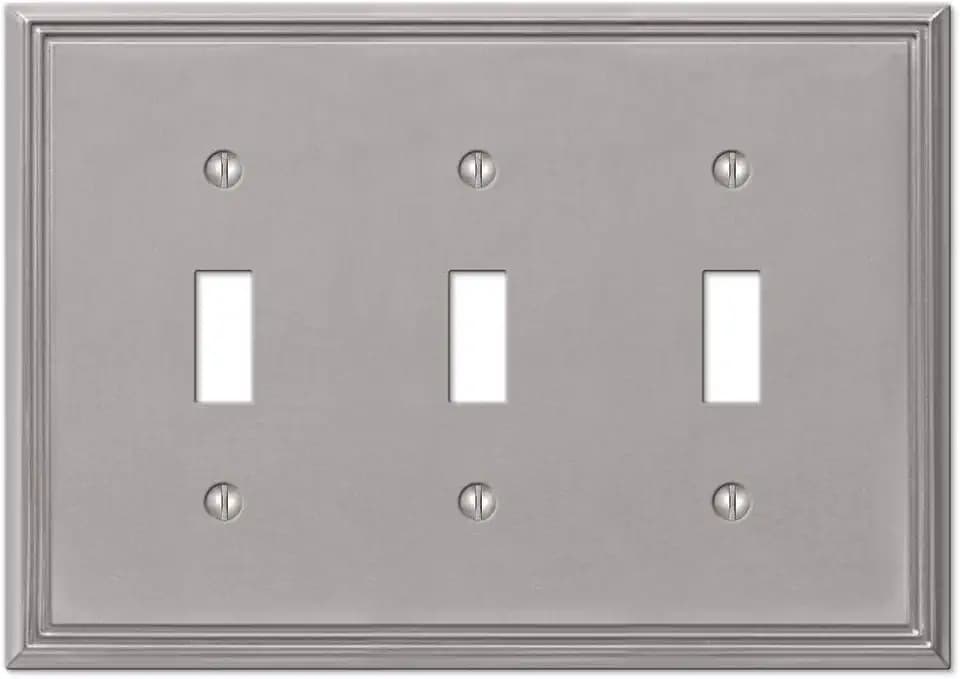 Amerelle 77TTTBN Metro Line Wallplate, 3 Toggle, Cast Metal, Brushed Nickel, 1-Pack
