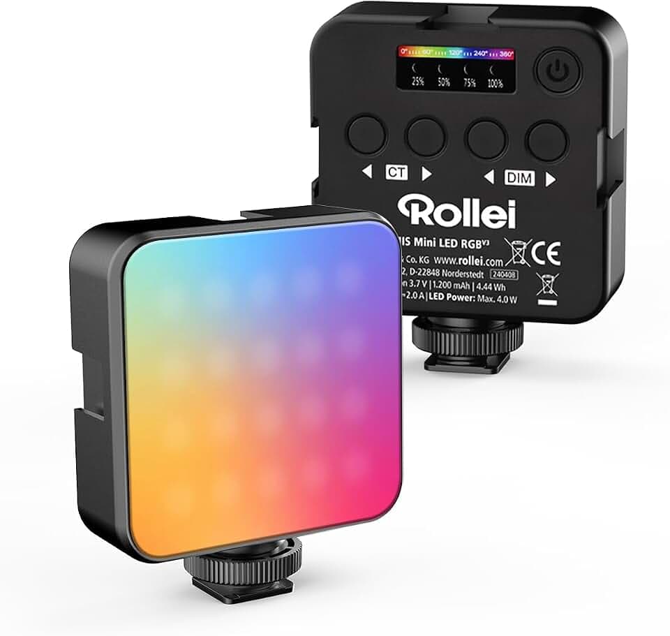 LED Videoleuchte, Rollei Lumis Mini RGB Kamera Licht 360 Farben 2500~9000K