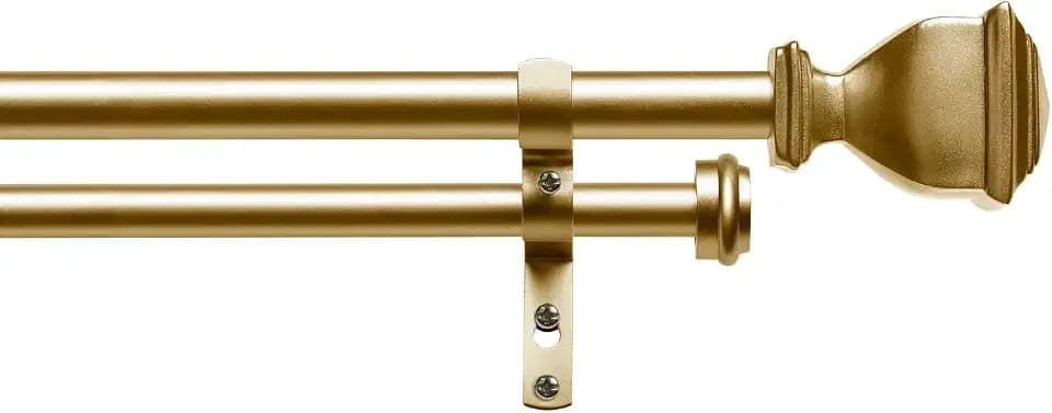 EXCLUSIVE HOME Napoleon Double Curtain Rod and Finial Set, Gold, Adjustable 36"-72"