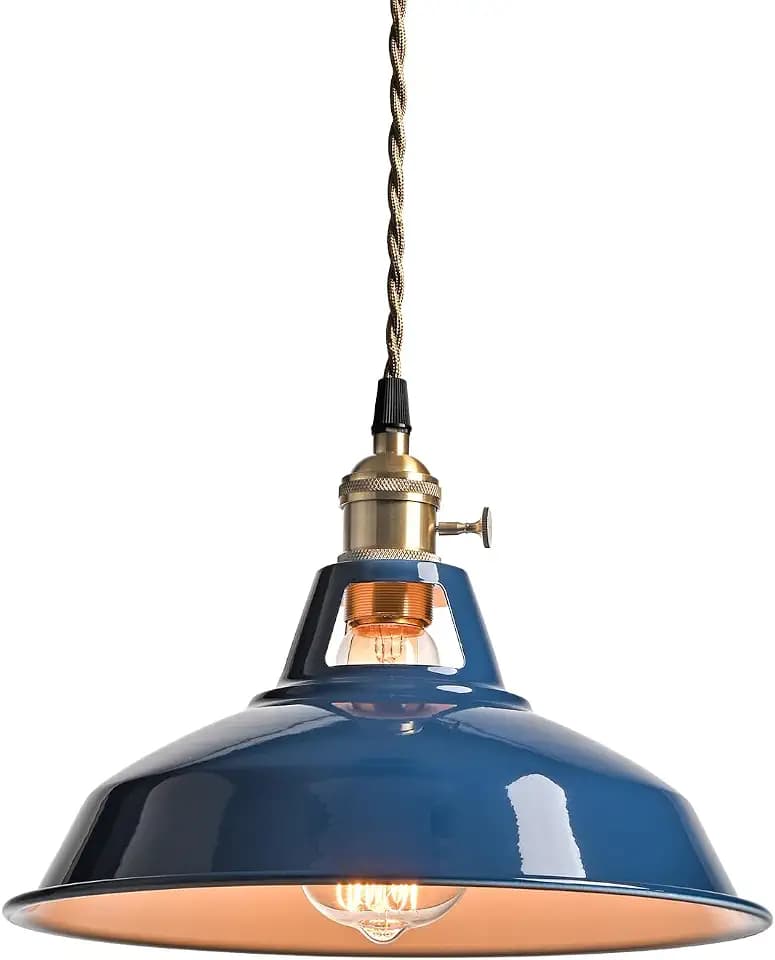 CLAXY Kitchen Pendant Light Blue Metal Barn Shade Modern Dimmable Pendant