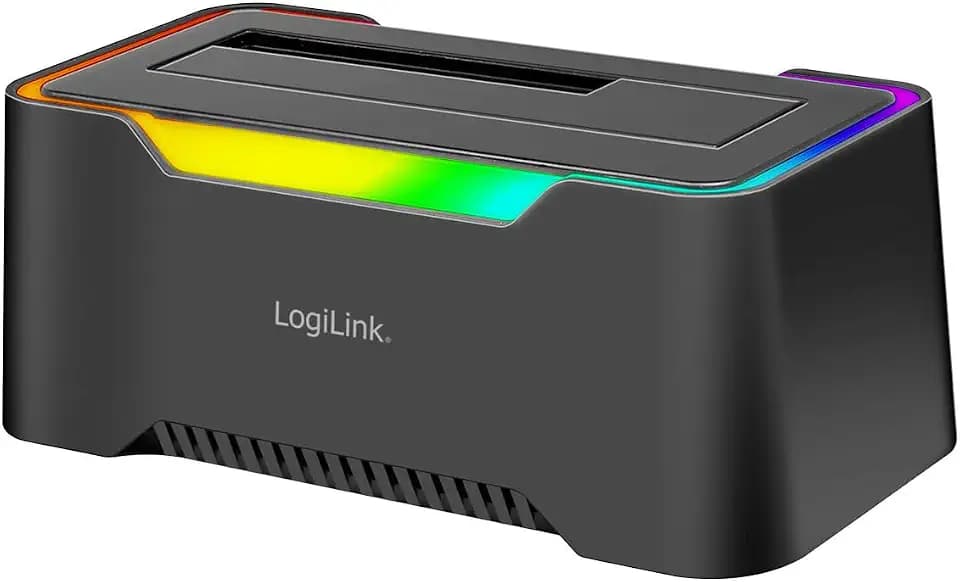 LogiLink USB-C (3.2 Gen1) Docking Station für 2.5" & 3.5" SATA HDD/SSD, mit RGB Licht, Thunderbolt kompatibel, Windows, Mac OS, Linux