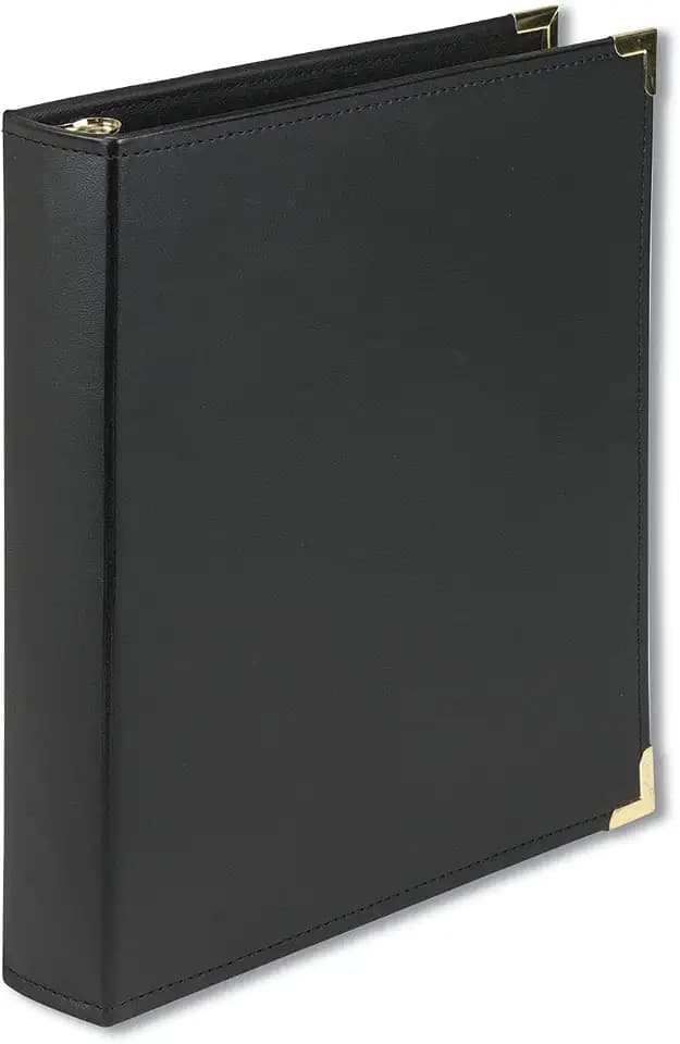 Samsill Classic Collection Leather 3 Ring Binder, Executive Presentation Portfolio, 1.5 Inch (Holds 325 Sheets), Brass Round Ring, Black