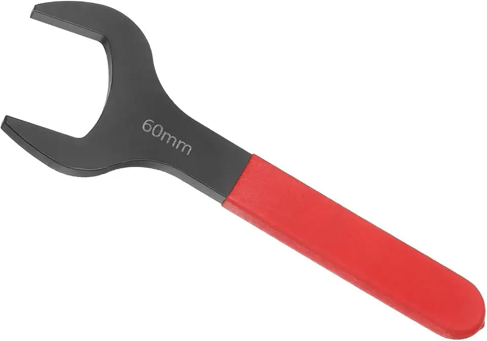 60mm Single Open End Wrench, 15 Degree Offset Thin U-Shaped Spanner with Red Shank, Black Finish for Automotive Repair & Furniture Assembly