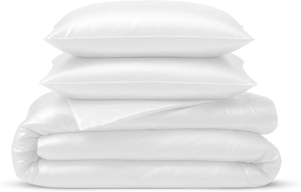 Linenwalas Duvet Cover Set King Size - Viscose Derived from Bamboo Soft, Breathable, Light Weight, Cooling Comforter Cover with Zipper Closure and Corner Ties (King, White)