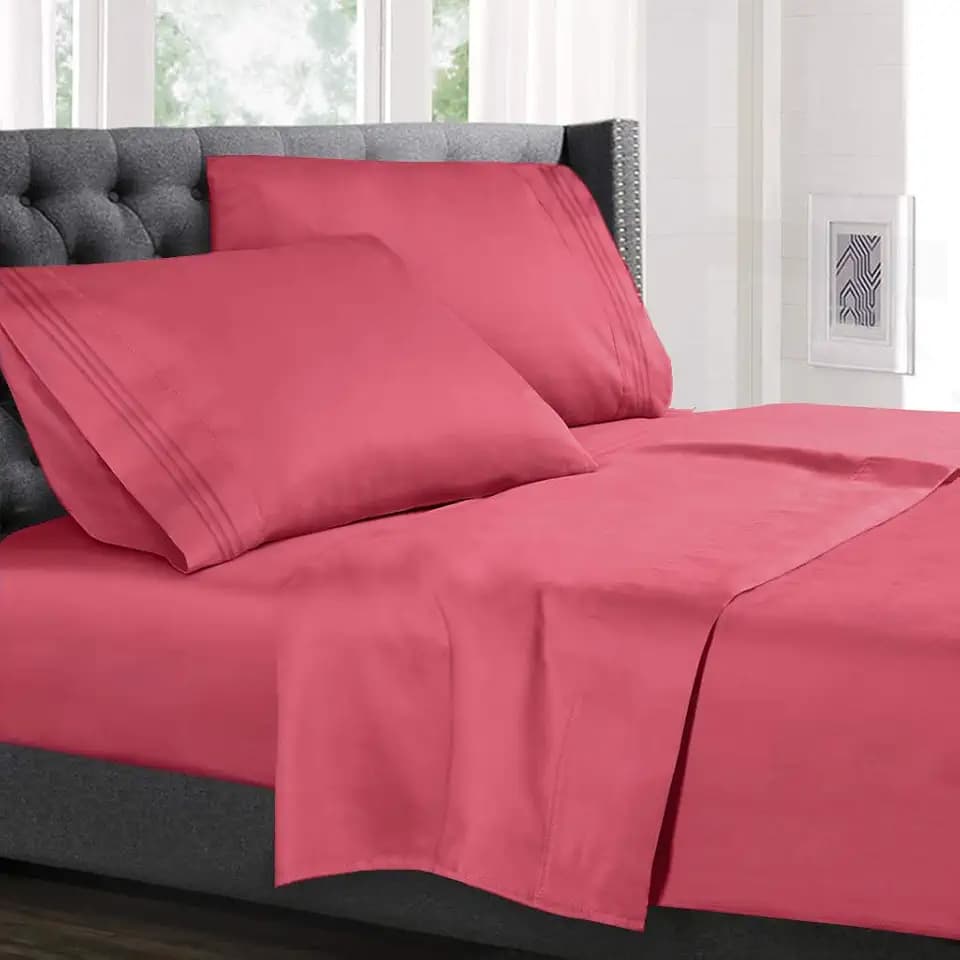 Hearth & Harbor Twin XL Size Sheets - 3 Piece Bed Sheet Set, Hotel Luxury Double Brushed Bed Sheets - Extra Soft Bedding Sheets & Pillowcases, Twin XL, Coral Pink