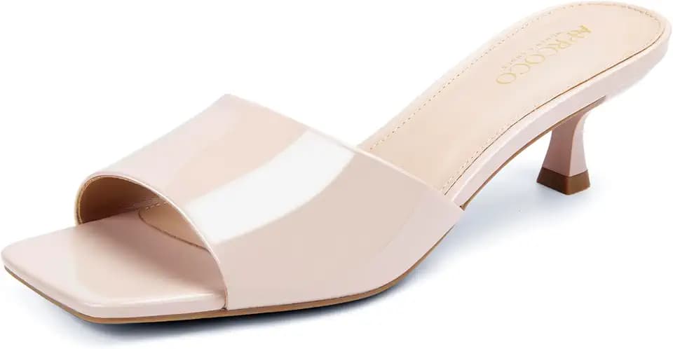 AprCoco Women Kitten Heels Sandals Low Heels Square Open Toe One Band Slip-On Heeled Mules Comfortable Dressy Vacation Sandals