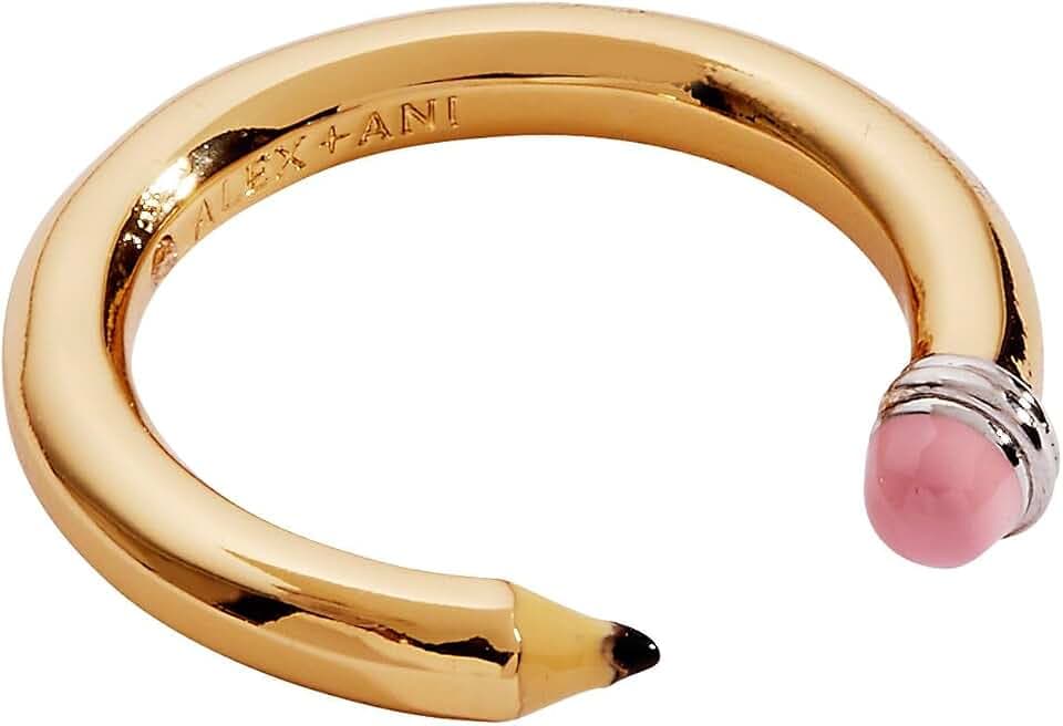 Alex and Ani Open Pencil Ring - Two Tone Nickel-Free Design, Cute Adjustable Ring, Fits Size 7, Unique School-Day Fashion for Women