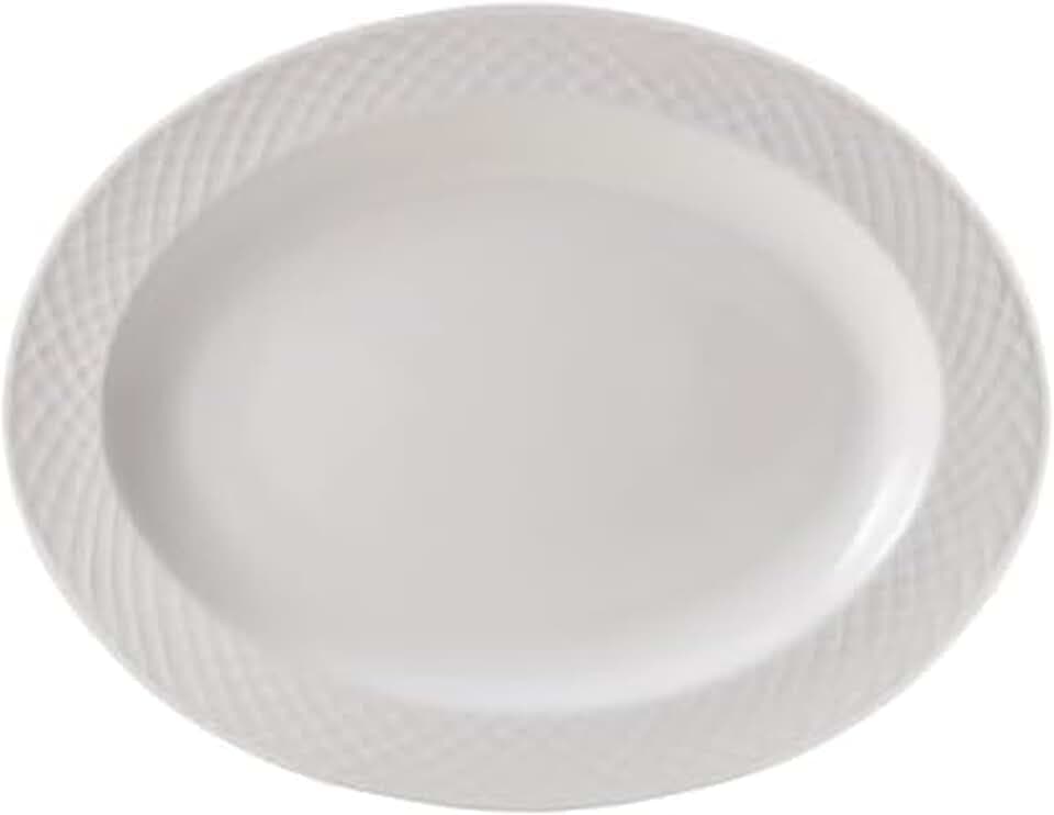 Mikasa Trellis White Bone China Lightweight Chip Resistant Oval Serving Platter, White