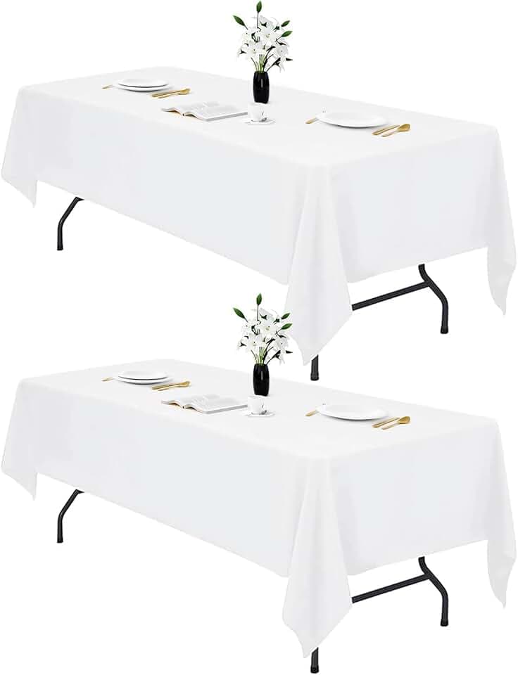IVAPUPU 2PCS White Table Cloth for Rectangle Table - 70 x 120 Inch Tablecloths Rectangular Waterproof Washable Wrinkle Resistant for 6 FT Tables Wedding Cocktail Party