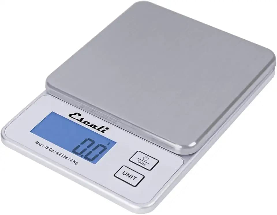 Escali Vera PR2000S Compact High Precision Kitchen/Baking/Herb Scale, Measures Liquid and Dry Ingredients, LCD Digital Display, 4.4lb Capacy, Silver