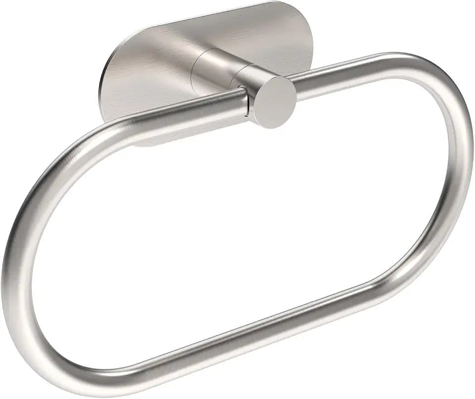 Adhesive Towel Holder for Bathroom Brushed Nickel No Drill Hand Towel Ring Stainless Steel and Zinc Alloy Self Adhesive Towel Hanger for Bath, Kitchen