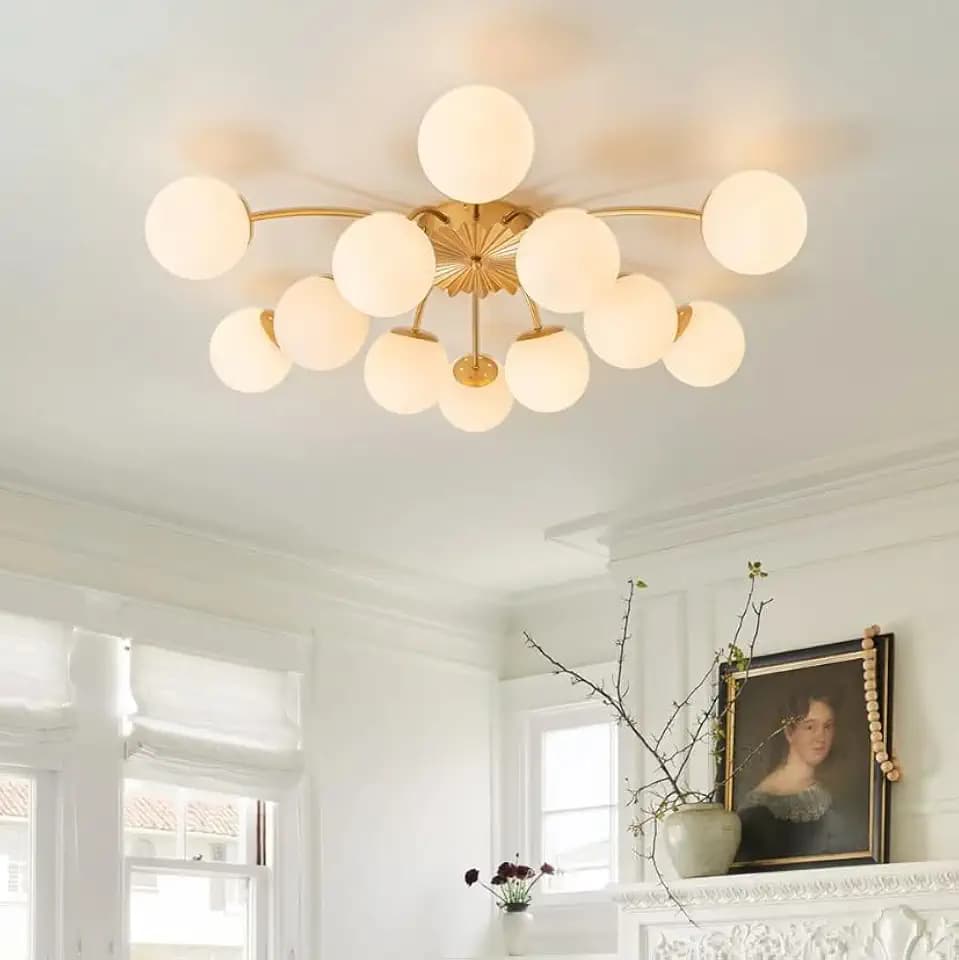Modern Chandelier 12-Light Dining Room Light Fixture, 40" Dia Bubble Chandelier Sputnik Ceiling Light Fixture with Glass Globes, Semi Flush Ceiling Light for Dining Room (Gold Ceiling Light, 12 Light)