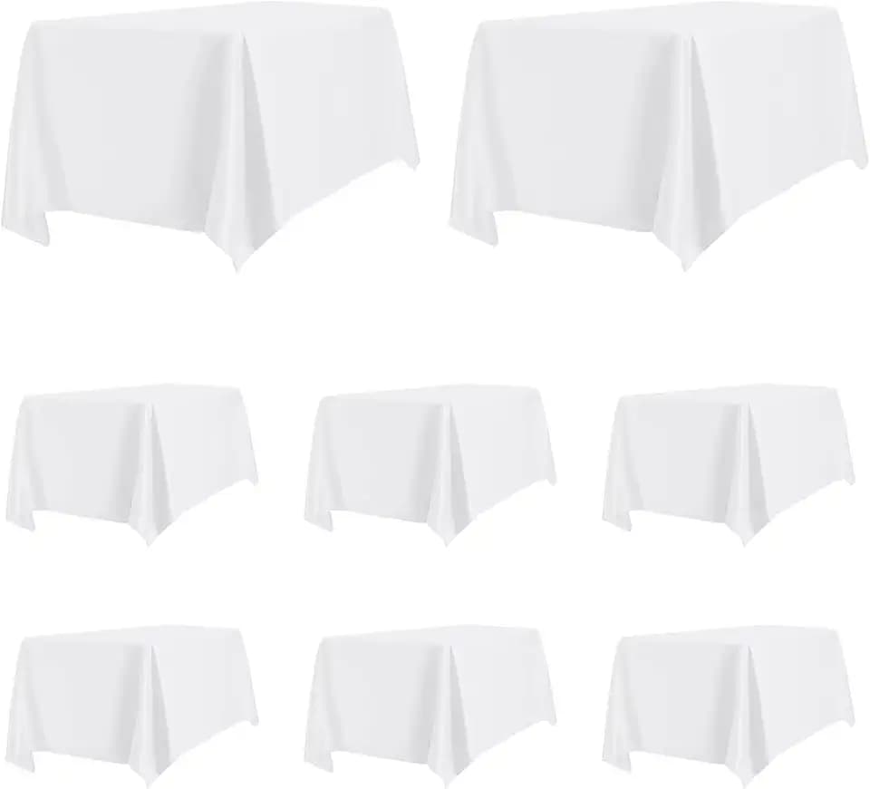 PureFit 8 Pack Rectangle White Table Cloths 60 x 102 Inch for 6Ft Tables, Stain and Wrinkle Resistant Table Linens for Home Use, Wedding, Party, Banquet and Camping
