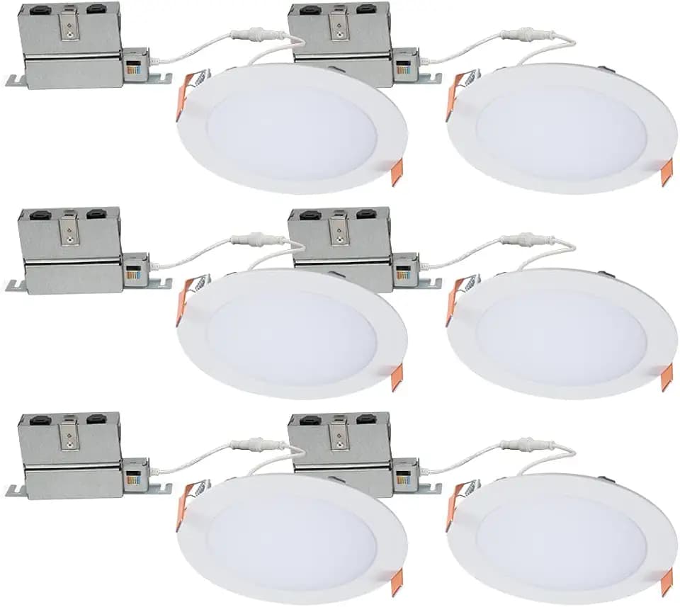 HALO HLB Recessed Lighting 6 Inch LED Thin Canless, Dimmable w/Selectable Color Temperatures, 6-Pack -HLB6099FS1EMWR-6PK