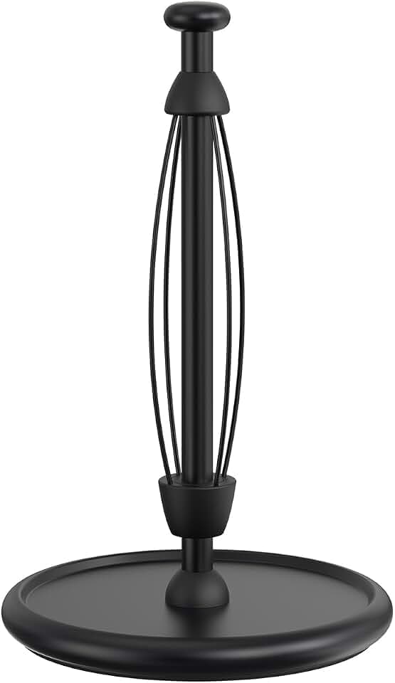 VEHHE Paper Towel Holder Countertop with Weighted Base, One-Handed Tear Paper Towel Holder with Damping Function and EVA Non-Slip Pad for Bathroom and Kitchen (Black)