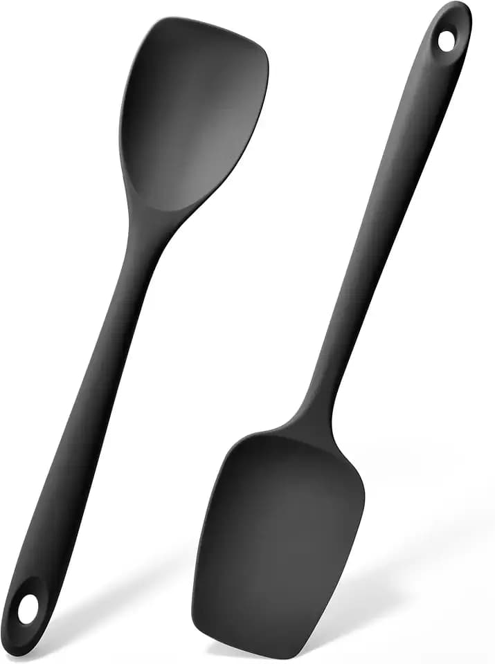 Doosu Silicone Cooking Spoon Spatula for Nonstick Cookware (2Pcs, Black)