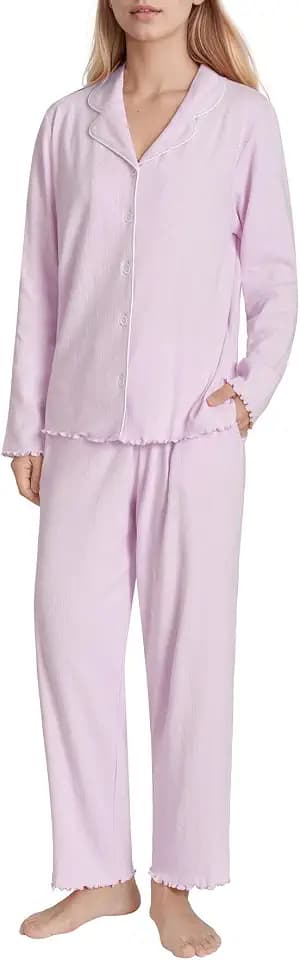 Women's Petite Pajama Set Cotton Pointelle Button Down Pjs