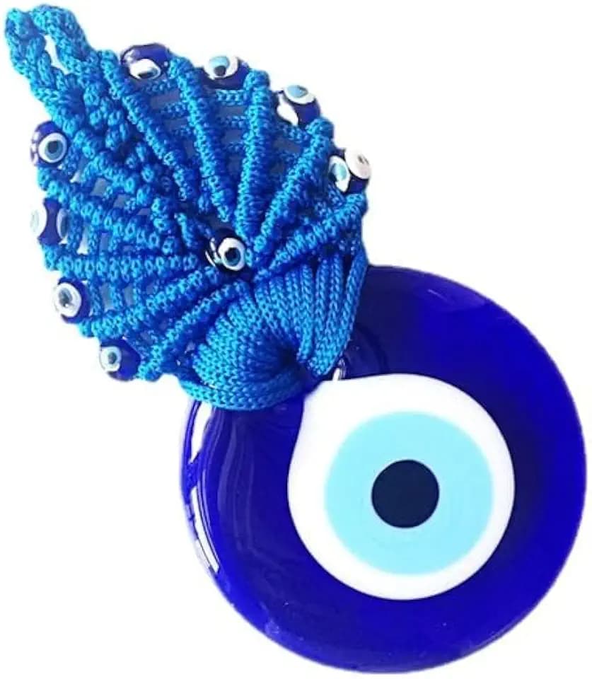 Turkish Evil Eye Charm - Blue Handmade Nylon Woven Amulet for Protection & Good Luck Decor