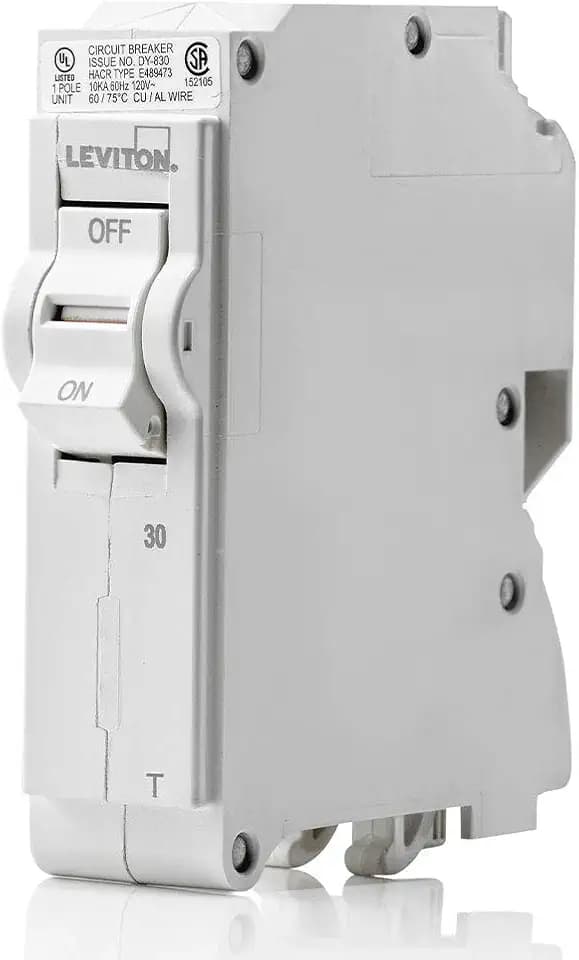 Leviton 30A 1-Pole Plug-On Standard Branch Circuit Breaker, Thermal Magnetic, 120 VAC, LB130-T, White