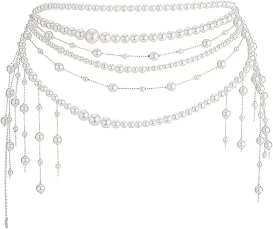 Elegant Pearl Waist Chain Belt for Women-Pearl Belt, Body Chain,Tassel Design, for Bridal and Wedding Dresses