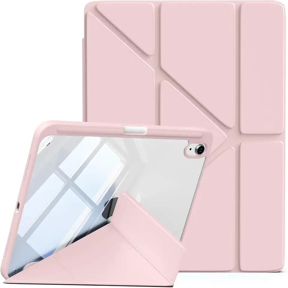 Lsmmpoba Hülle für iPad (A16) 11./10. Generation (2025/2022) mit Stifthalter, Y-förmige Ständer Schutzhülle mit transparenter Hartschale auf der Rückseite, Auto Wachen/Schlafen, Rosa