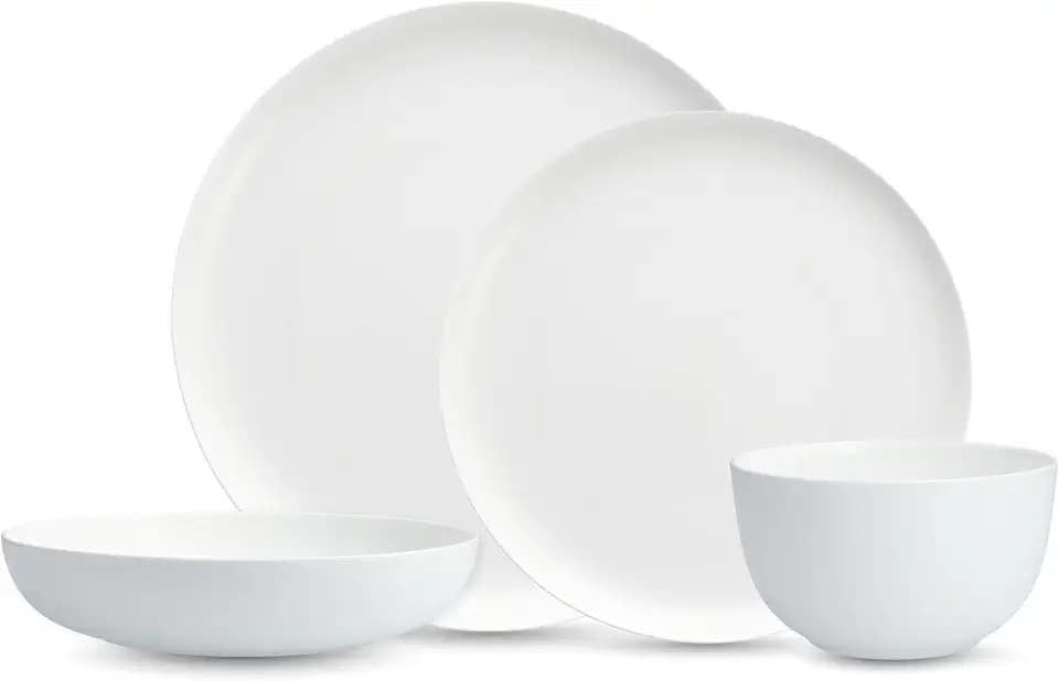Eater x Zwiesel Fortessa Forma Fine China, 16 Piece Dinnerware Set (Service for 4), White