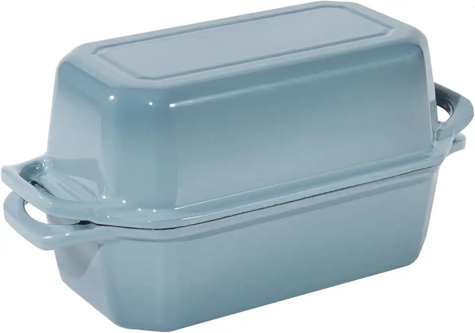 Flavehc Bread Pan Cast Iron Loaf Pan with Lid Bread Loaf Pan 8.5x4.5 Inch Loaf Pan Enameled Cast Iron Sourdough Loaf Pan, LightBlue