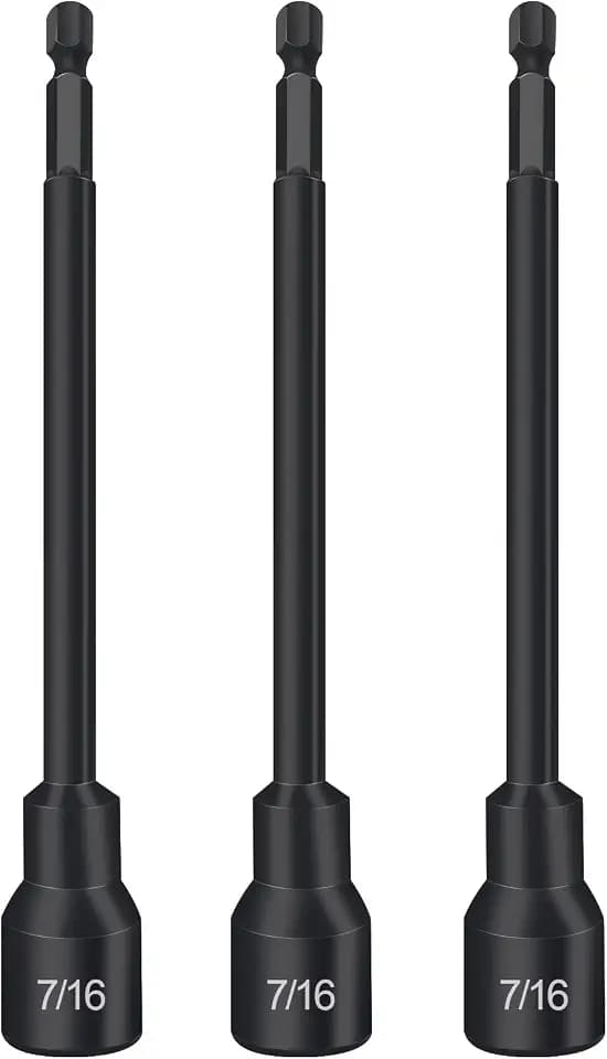 3 PCS 7/16 Ultra Magnetic Nut Driver Set for Impact Drill, Standard British 7/16, 1/4 Shank, 6 Inch (150mm) Length, Different from 11mm Nut Driver