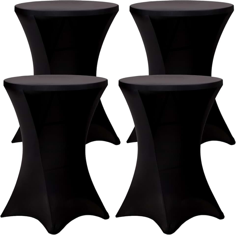 Fixwal 4 Pack Cocktail Tablecloth Bar Top Table Covers Round Black Spandex