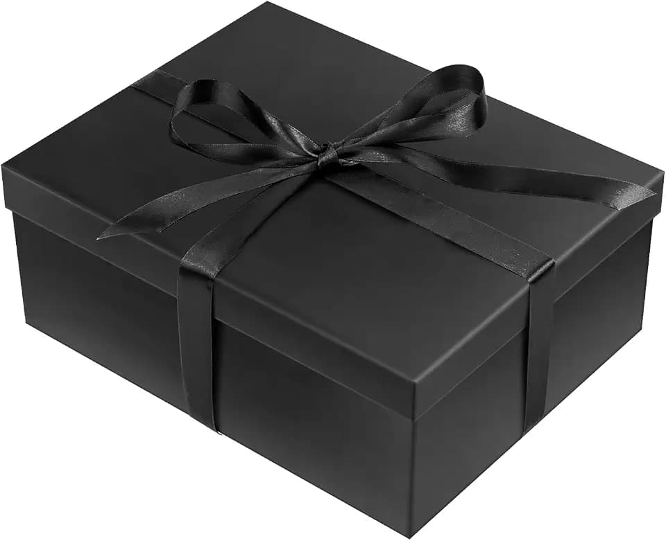 ysmile Black Gift Box with Lid for Present Large Collapsible Gift Box with Filler Paper Ribbon for Birthday Anniversary 12.6x9.8x4.9