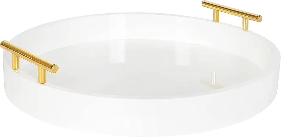 Kate and Laurel Lipton Modern Round Tray, 15.5" Diameter, White and Gold, Decorative Accent Tray for Storage and Display