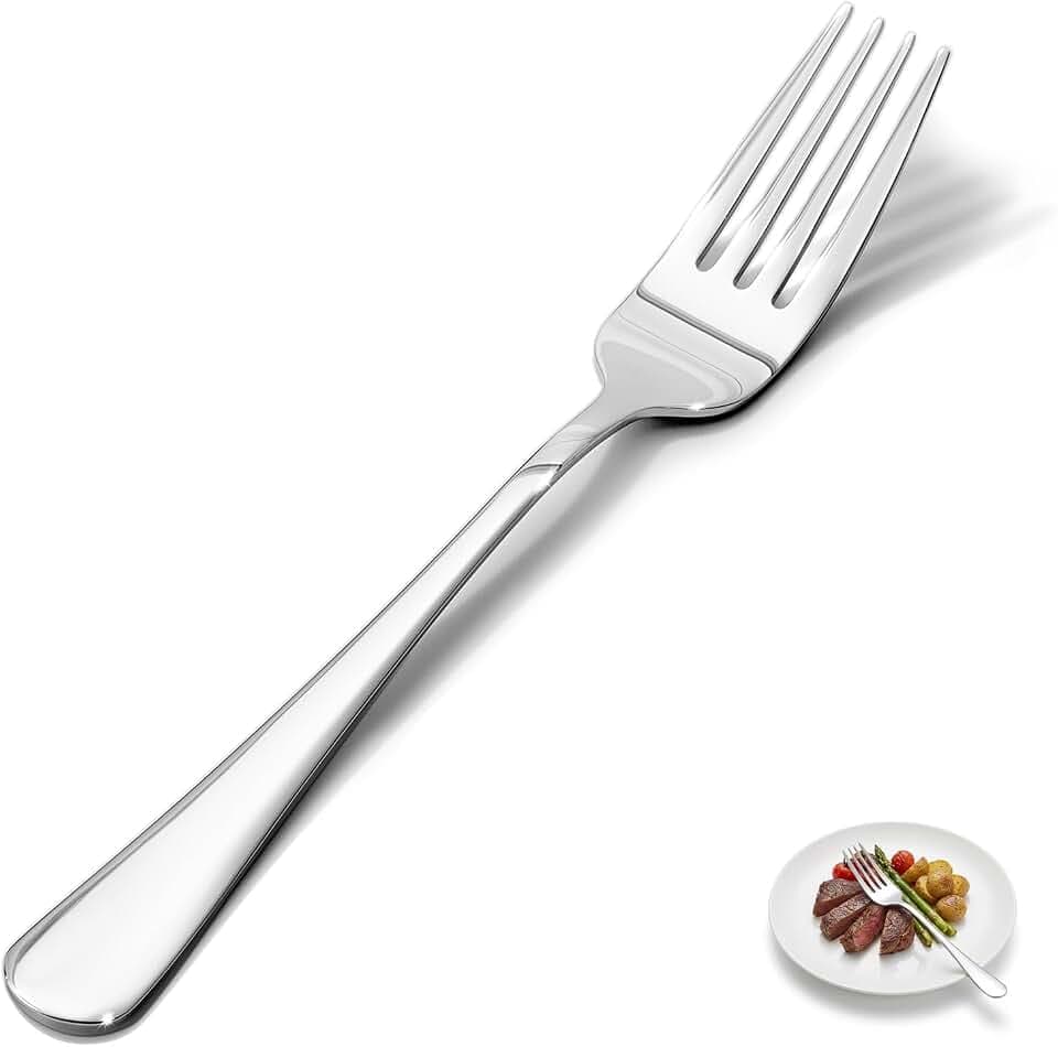 HIKAA 8.17 Inch Dinner Forks, Set of 4, Food Grade Stainless Steel Flatware, Mirror Polished, Smooth Edge, Dishwasher Safe for Home Kitchen Restaurant Party