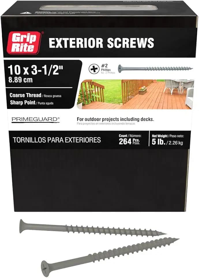 Grip-Rite Exterior Screws - Safe for Use in Treated Lumber - #2 Phillips Bugle Head - Coarse Thread Deck Screws - PrimeGuard Coating - 5lb Box - #9 x 3-1/2" - Gray - PTN312S5