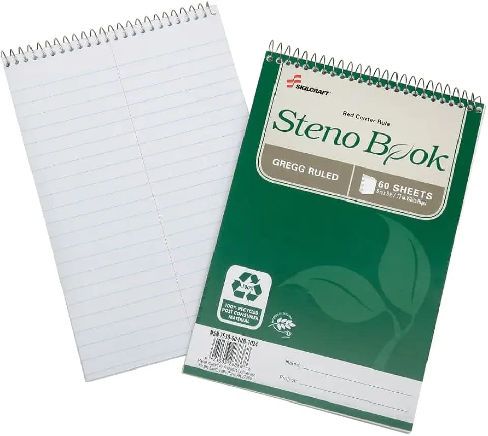 SKILCRAFT 7530-01-600-2029 100 Percent Recycled PCW Steno Book, 9 x 6 Inch, 60 Sheets (Pack of 6)