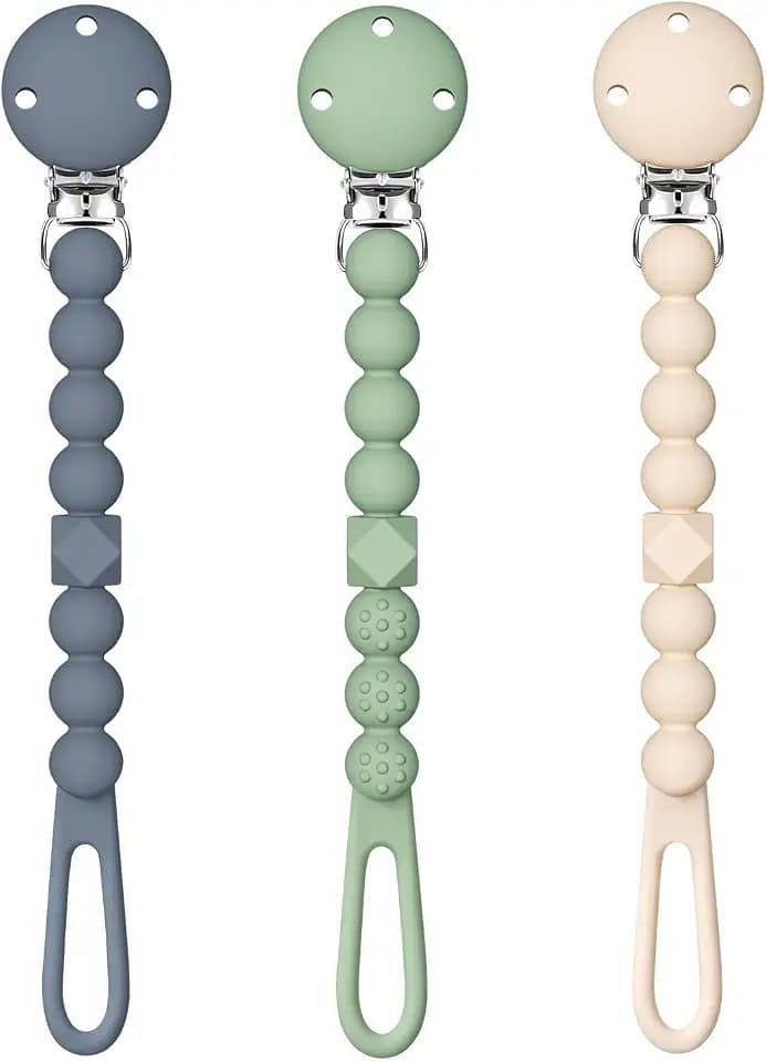 TYRY.HU Schnullerkette aus Silikon mit Anti-Erstickungs-Löchern, einteiliges Beißdesign, Schnullerhalter für Kinderwagen & Kleidung Junge und Mädchen 0M+ 3 Stücke