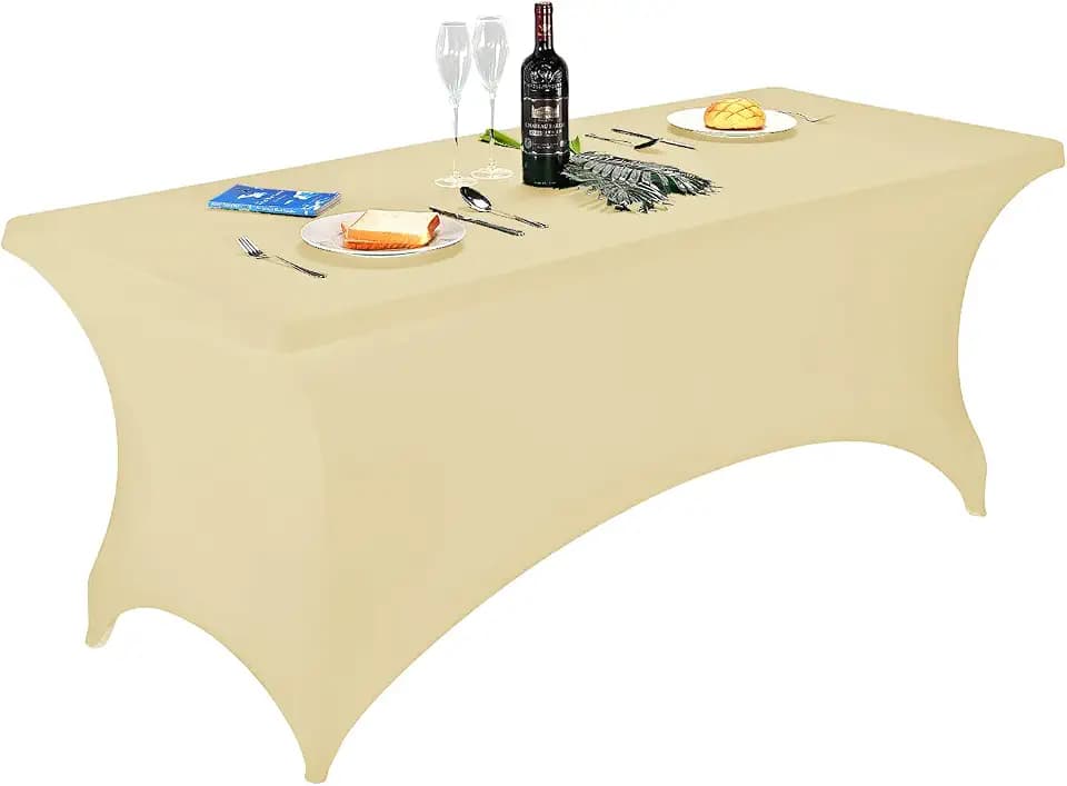 FORLIFE Spandex Table Covers,Fitted Tablecloth for Rectangular Tables, Stretch Patio Table Covers, Universal Spandex Table Cover for Wedding, Banquet, Party (6ft, Champagne)