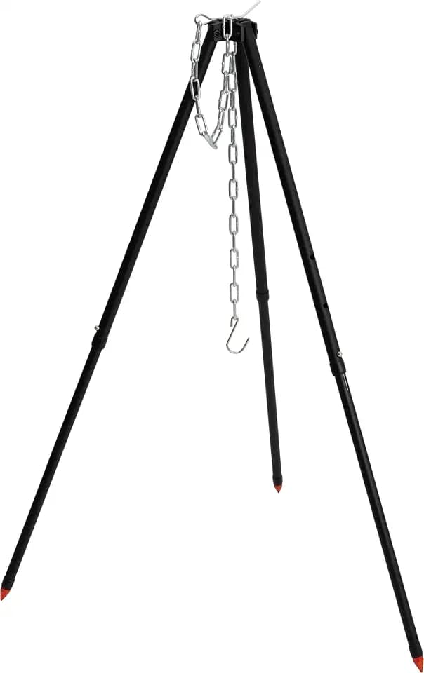 C.A.O. Verstellbares Dreibein für Lagerfeuer, aus eloxiertem Aluminium/Chrom – Länge 58 cm (zusammengeklappt) – Breite 9 cm (zusammengeklappt) – Höhe 8,5 cm (zusammengeklappt)