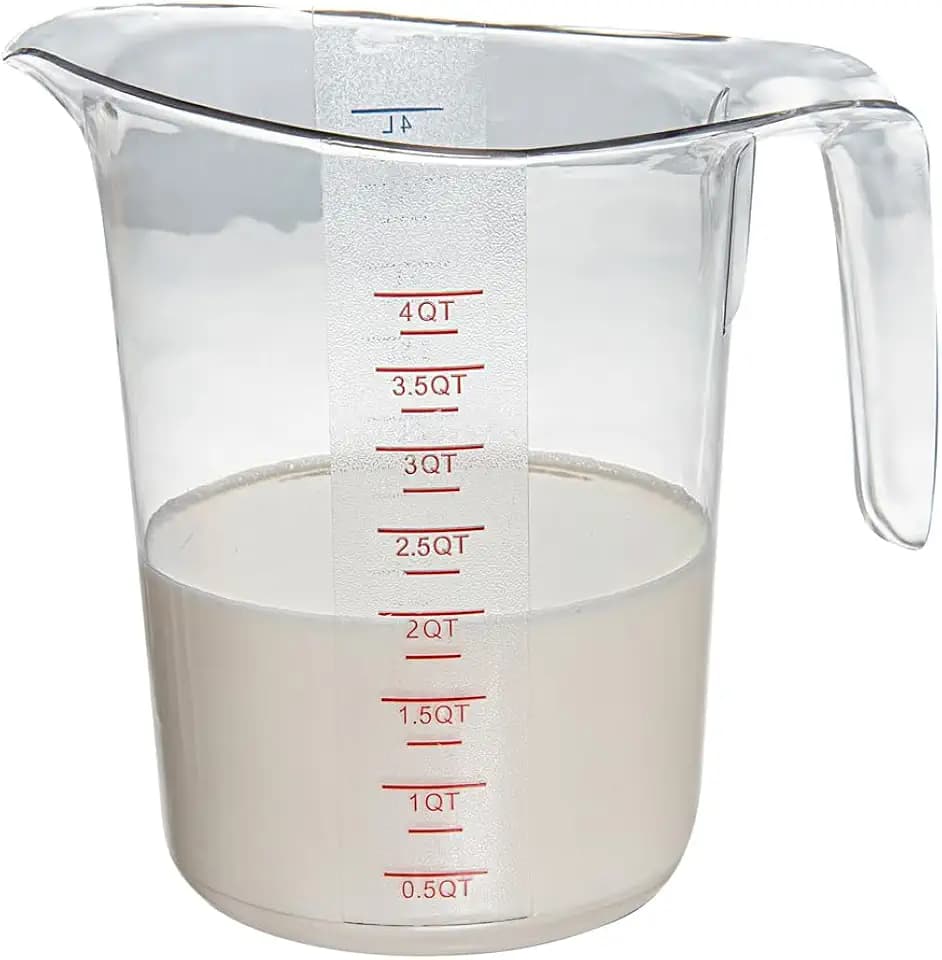 Restaurantware-Chef 101 4 Quart Measuring Jar, 1 Durable Measuring Beaker - Metric And Imperial Units, V-Shaped Spout, Clear Plastic Cup, Handle With Thumb-Grip, Tolerates Up To 248F